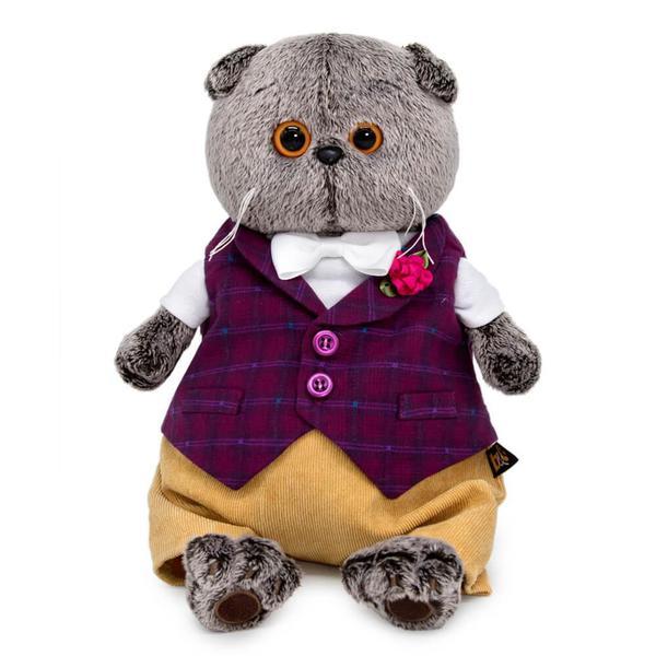 Мягкая игрушка Budi Basa Кот Басик в бордовом жилете с розочкой 19 см - Ks19-178