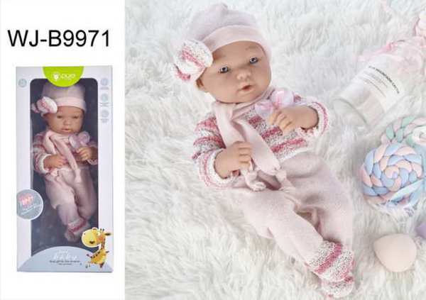 Пупс JUNFA Pure Baby в розовом комбинезоне, шапочке с шарфом, с аксессуарами, 35см - WJ-B9971