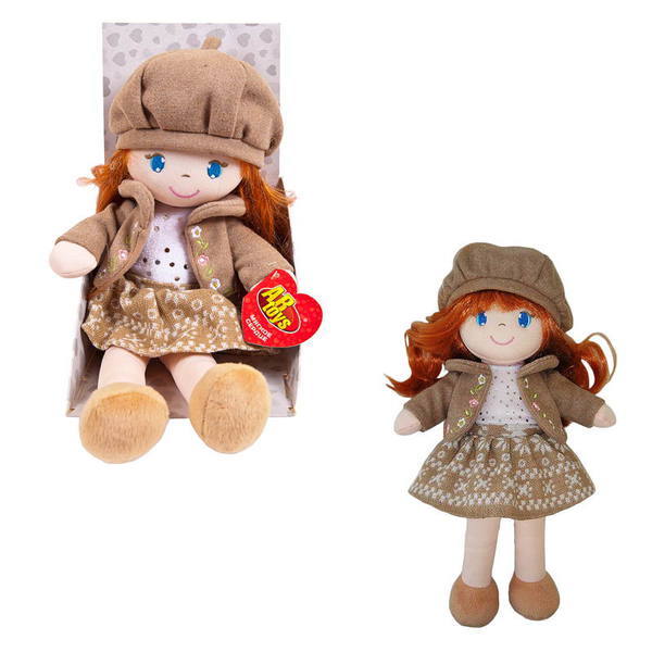 Мягкая кукла ABtoys в коричневом берете и фетровом костюме, 36 см - M6061