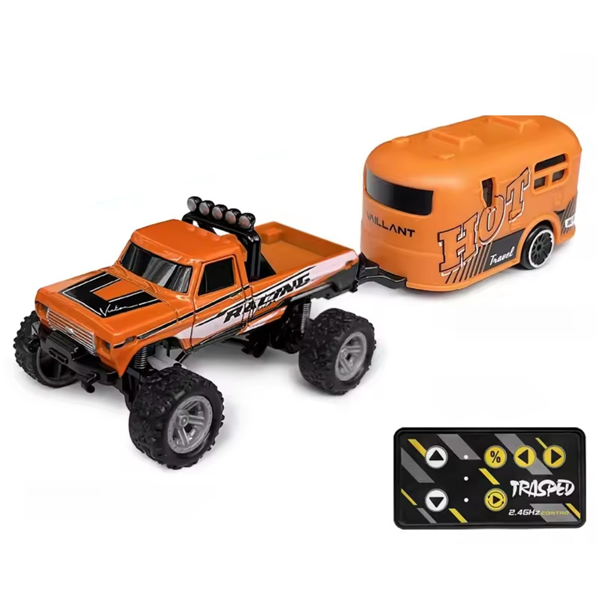 Радиоуправляемый внедорожник HB 666 Минитрак с прицепом 4WD RTR масштаб 1:64 2.4G - HG4-80-ORANGE