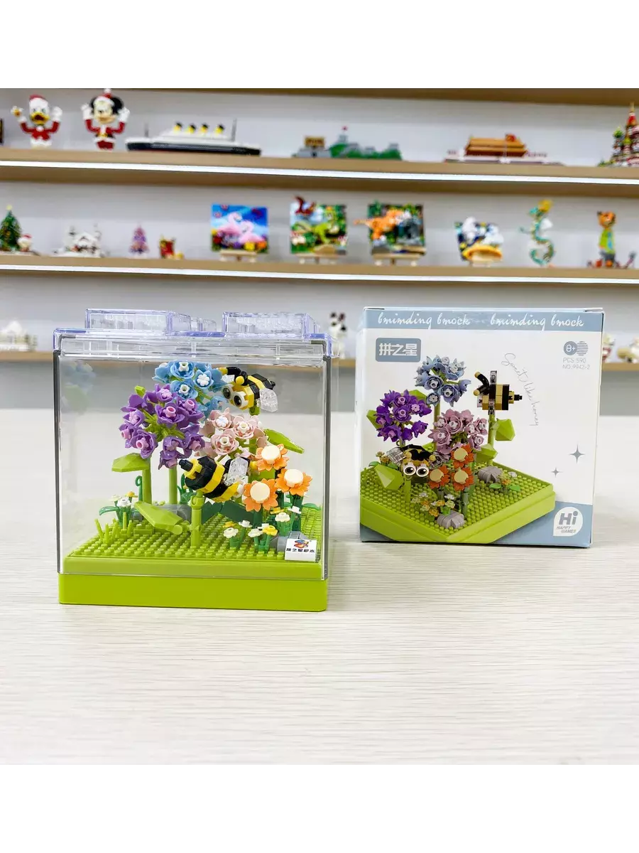 Конструктор 3D из миниблоков Цветы с Пчелками-JM9942-2