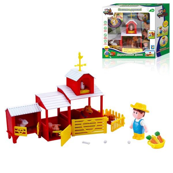 Игровой набор 1toy Ферма с двухэтажным домиком, фермером и зверюшками - Т11046