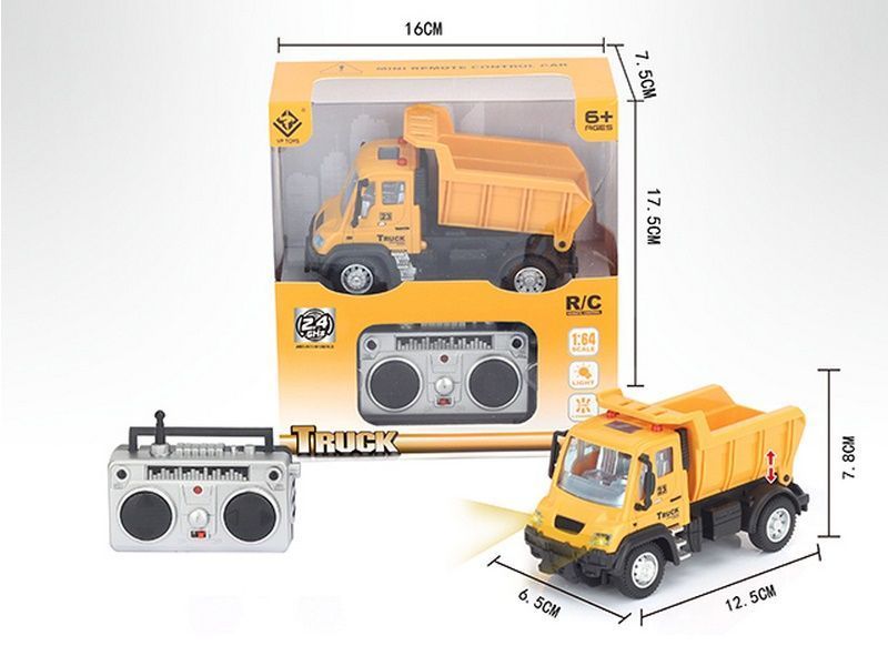 Радиоуправляемый самосвал малый желтый YP Toys, 13 см, свет, 2.4G масштаб 1:64 RTR - 6163J3