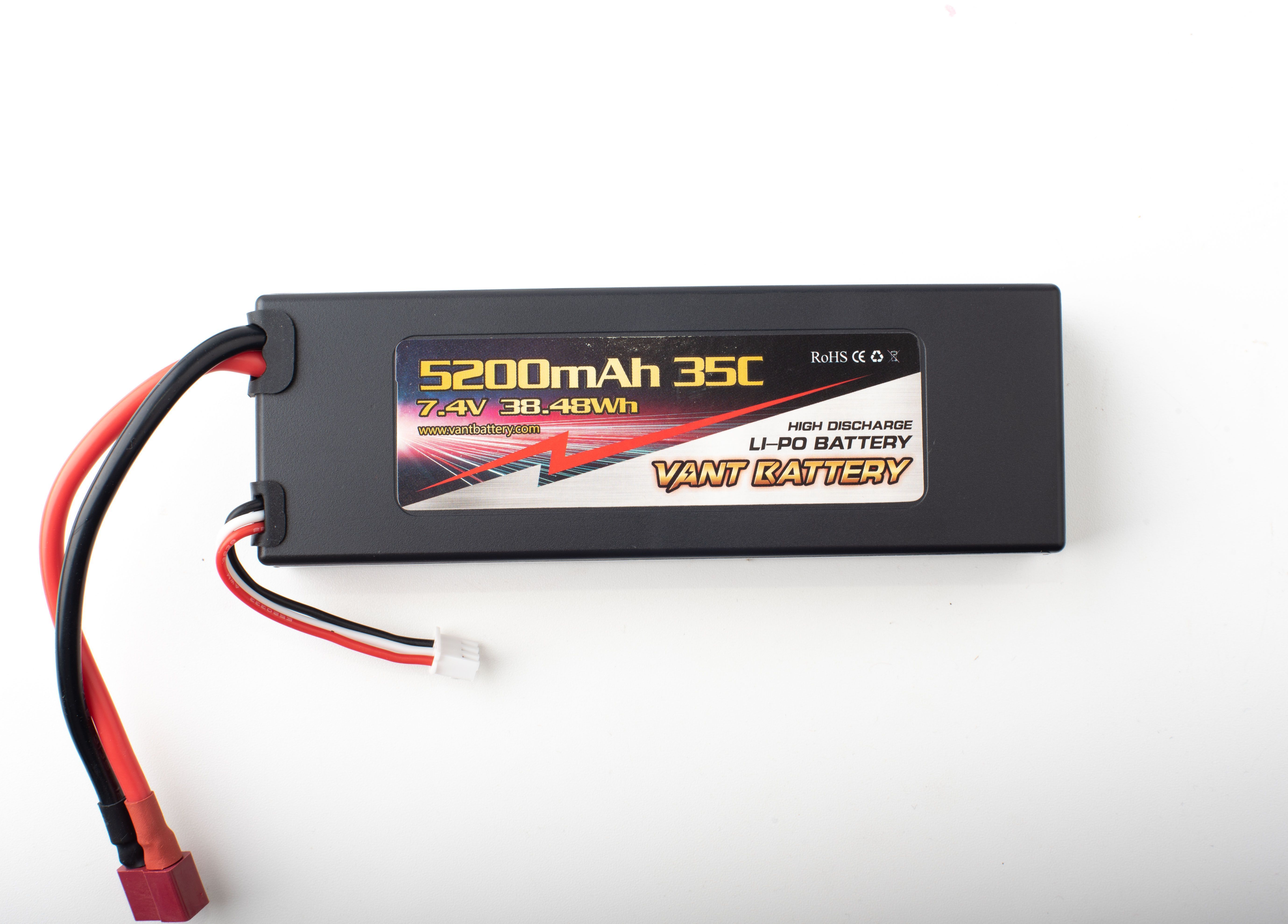 Аккумулятор VANT Black Li-Po 2S1P 5200 mAh 35C с встроенным кабелем и разъемом T-Plug (Deans) Hardcase - VTB-5200-Deans-2S