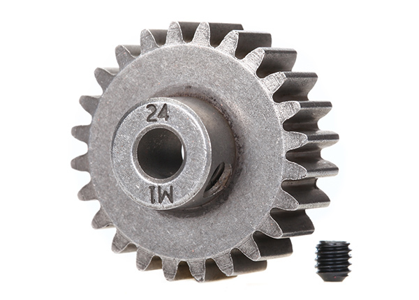 Шестерня, 24-T pinion (1.0 metric pitch) (fits 5mm shaft): set screw (compatible with steel spur gears) - TRA6496X