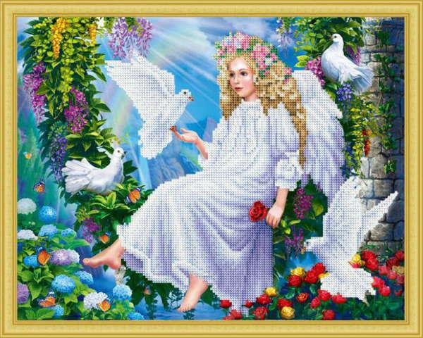 Алмазная мозаика (классическая) *Ангелочек и голуби*, 40х50 см - ACD5007
