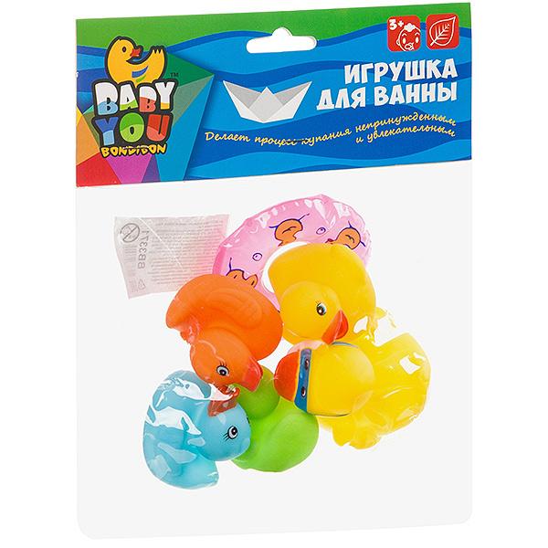 Набор игрушек для купания Bondibon, Утка с утятами и кругом, 6 шт - ВВ3371