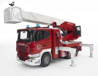 Пожарная машина Bruder Scania с выдвижной лестницей и помпой с модулем, свет, звук - 03-590