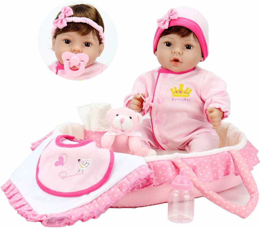 Кукла Aori Reborn Baby Doll Pink bassinet, 56 см