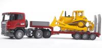 Игровой набор Bruder Тягач с прицепом–платформой Scania с гусеничным бульдозером CAT - 03-555