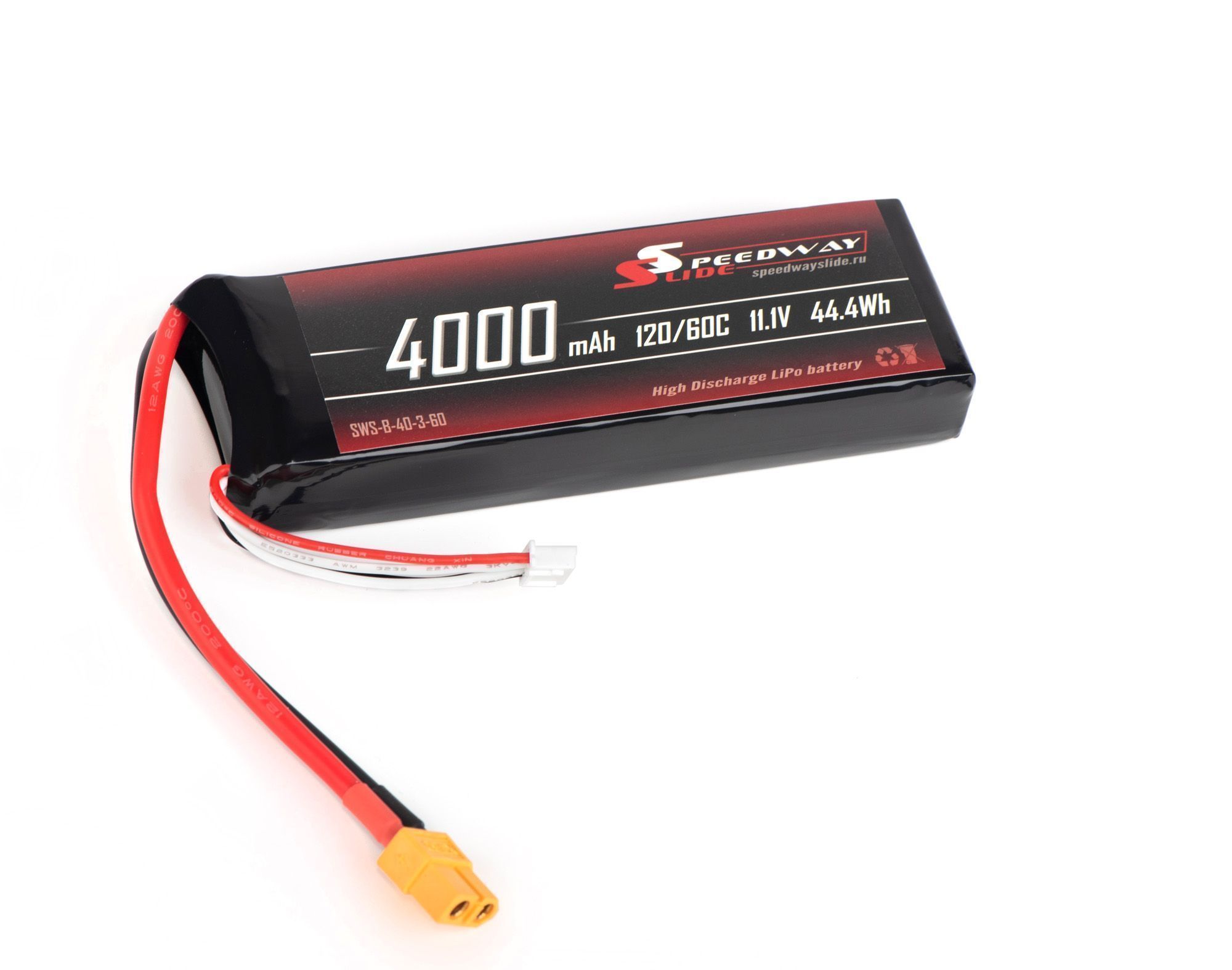Аккумулятор Speedway Slide 132x43x22mm Li-Po 4000mAh 3S 11.1V 60C SOFT case XT60 - SWS-B-40-3-60
