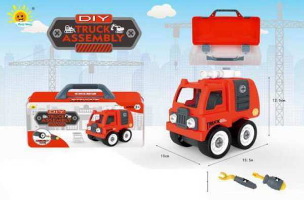 Конструктор-машинка Junfa Toys *Сделай сам *Пожарная машина*, в чемоданчике - 0590-7