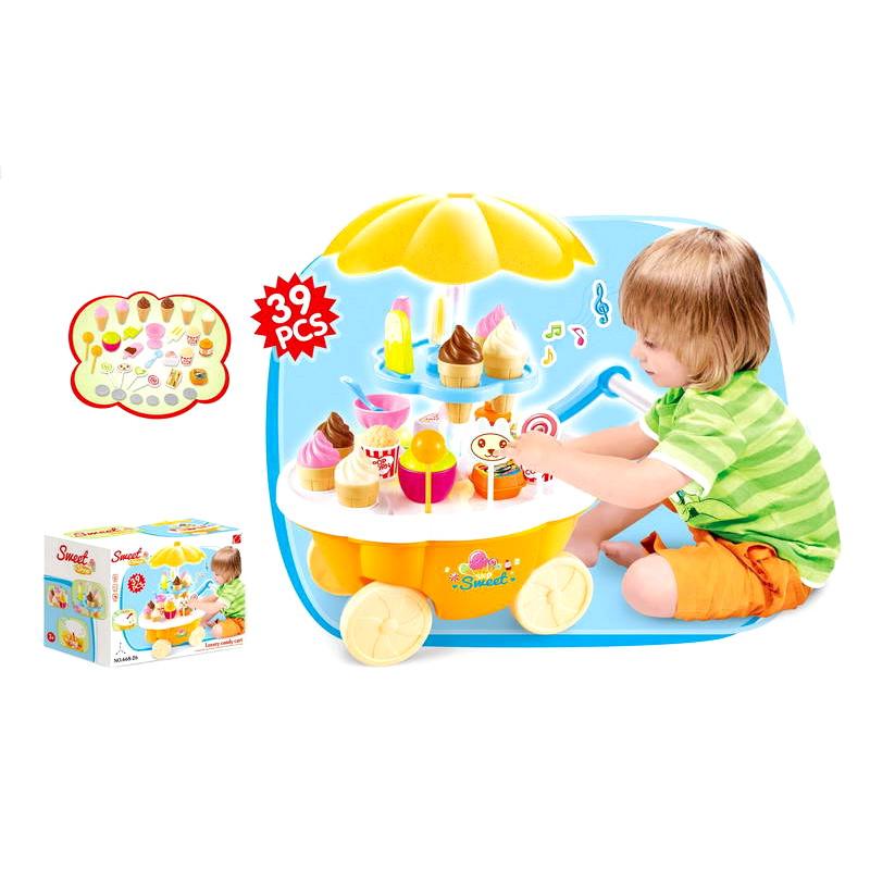 Набор Junfa Toys Мини передвижная тележка-прилавок с мороженым, свет, звук, 39 предметов - 668-26