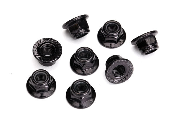 Гайка 5мм flanged nylon locking (сталь, черная, зазубренная) 8шт - TRA8447