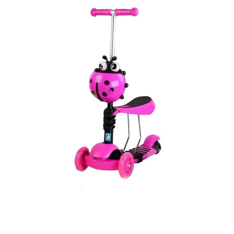 Самокат 1Toy 3 в 1 с сиденьем (светятся колеса), розовый - GL000757785
