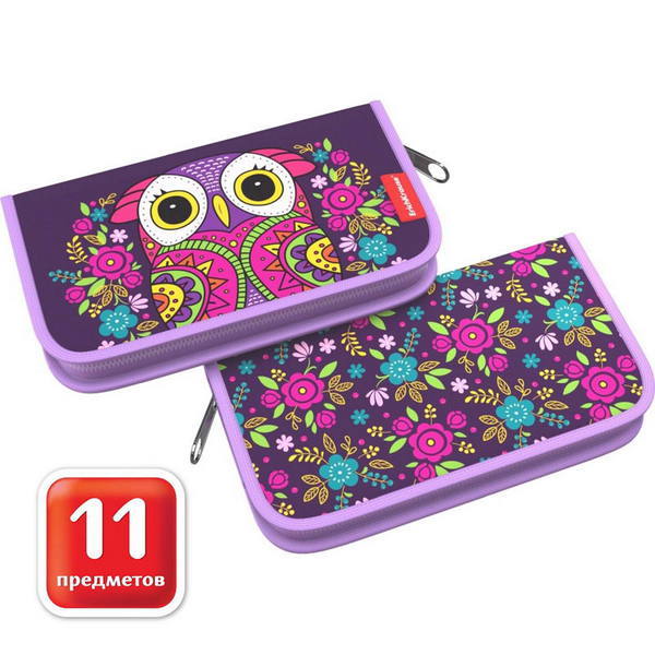 Пенал-книжка ErichKrause Flower Owl с наполнением - 46258ЕК