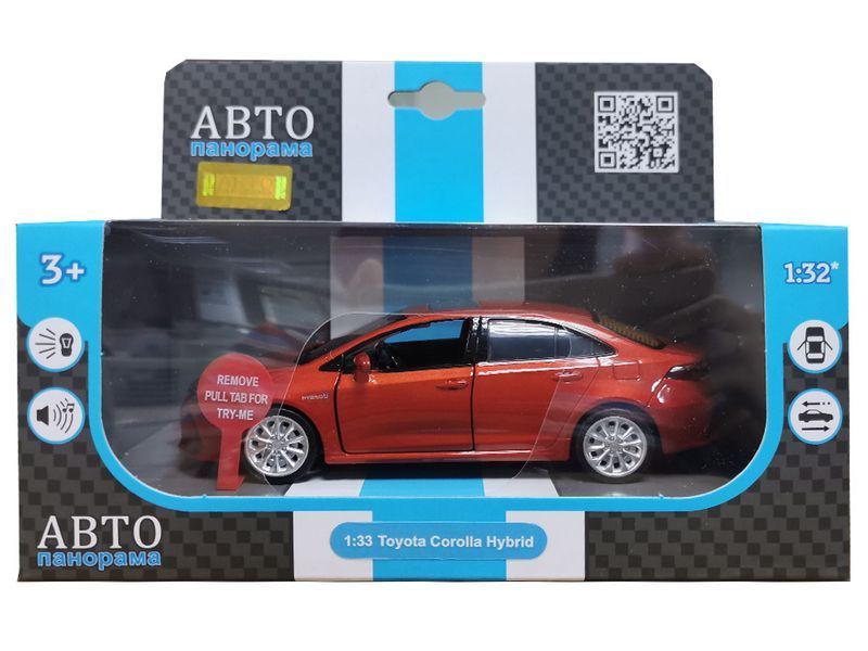 Машина АВТОПАНОРАМА Toyota Corolla Hybrid, масштаб 1:32, красный, инерция, свет, звук - JB1251492