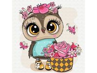 Картина по номерам Molly Сова с корзиной цветов 20х20 (12 цветов) - KH0466