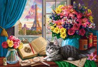Алмазная мозаика Рыжий Кот Котёнок и парижский натюрморт 40х50 см - ACD5034