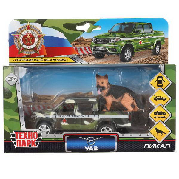 Машинка Технопарк UAZ PICKUP Камуфляж 12 см - PICKUP-12MILGN-DOG