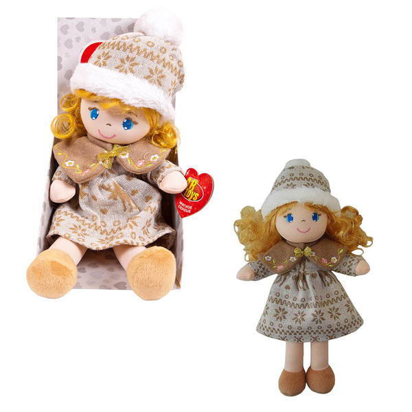 Мягкая кукла ABtoys в бежевой шапочке и фетровом платье, 36 см - M6056
