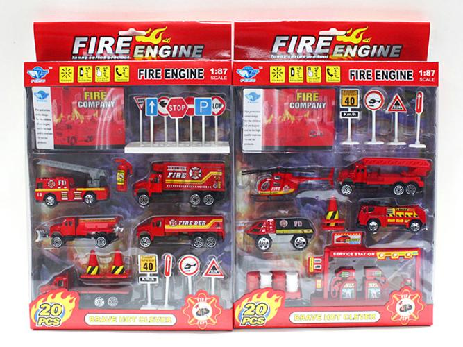 Пожарная станция набор Junfa Toys 1:87, 2 вида, 20 предметов - JP3105