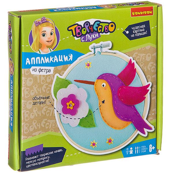 Аппликация из фетра на пяльцах Bondibon *Птичка- невеличка* - ВВ2697
