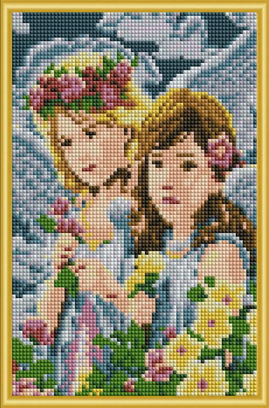 Алмазная мозаика (классическая) *Девочки с цветами*, 22х32 см, (20 цветов) - AC22029