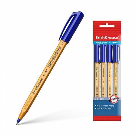 Ручка шариковая ErichKrause U-11 Yellow, Ultra Glide Technology, цвет чернил синий - 46787ЕК