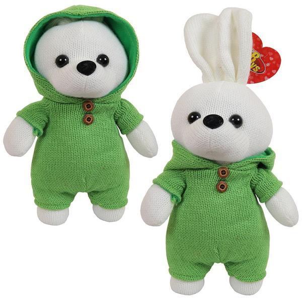 Мягкая игрушка ABtoys Knitted Зайка вязаный, 22 см. в зеленом костюмчике - M5149