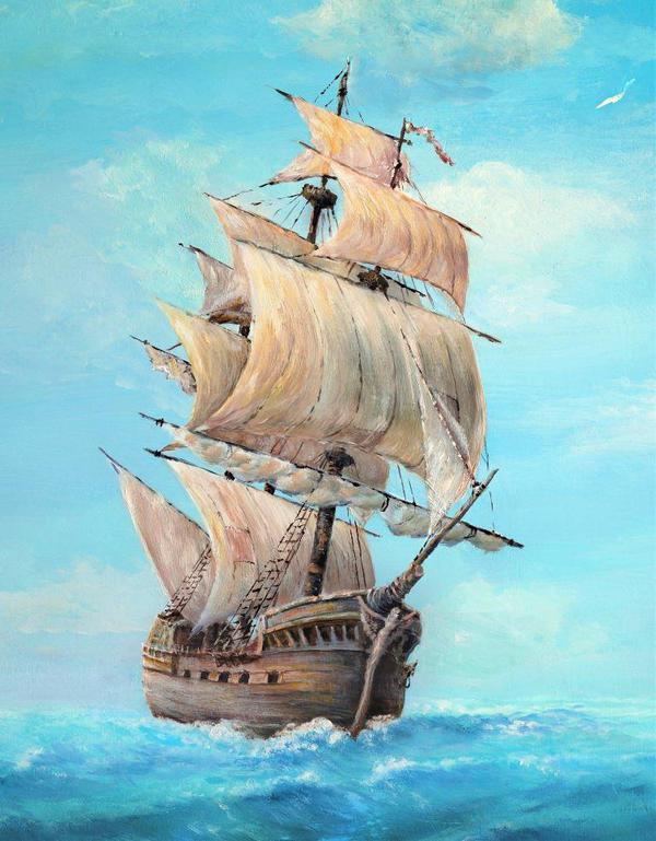 Картина по номерам Рыжий кот Корабль в открытом море, 30 х 40 см - ХК-5840