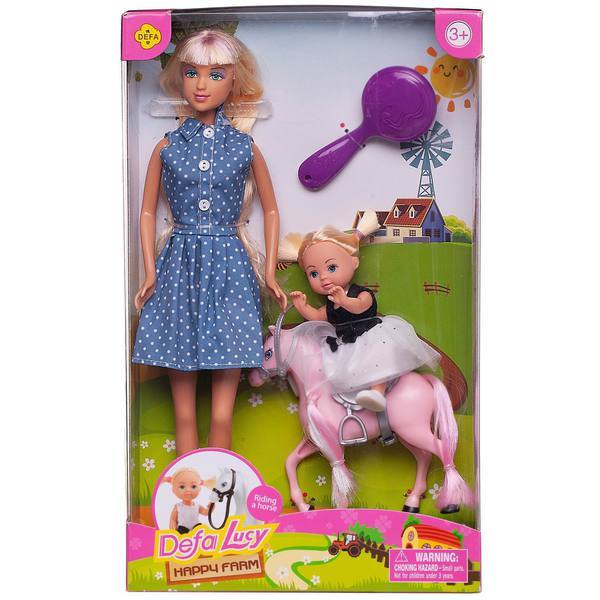 Игровой набор Defa Lucy Мама на прогулке с дочкой на розовой лошадке - 8399d|розовая