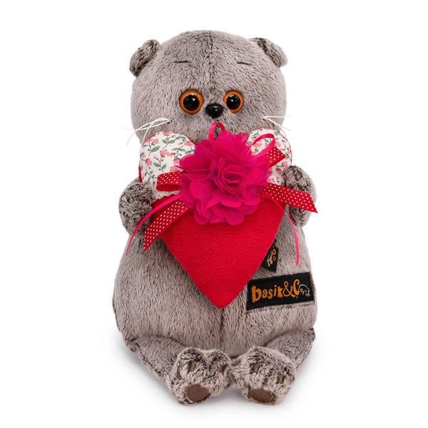 Мягкая игрушка BUDI BASA Кот Басик с сердцем из флиса и ситца 19 см - Ks19-236