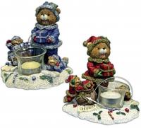 Новогодний подсвечник *Медведь с медвежатами и подарком* 12.1х11.8х11.5см. 2 цвета - Е40221