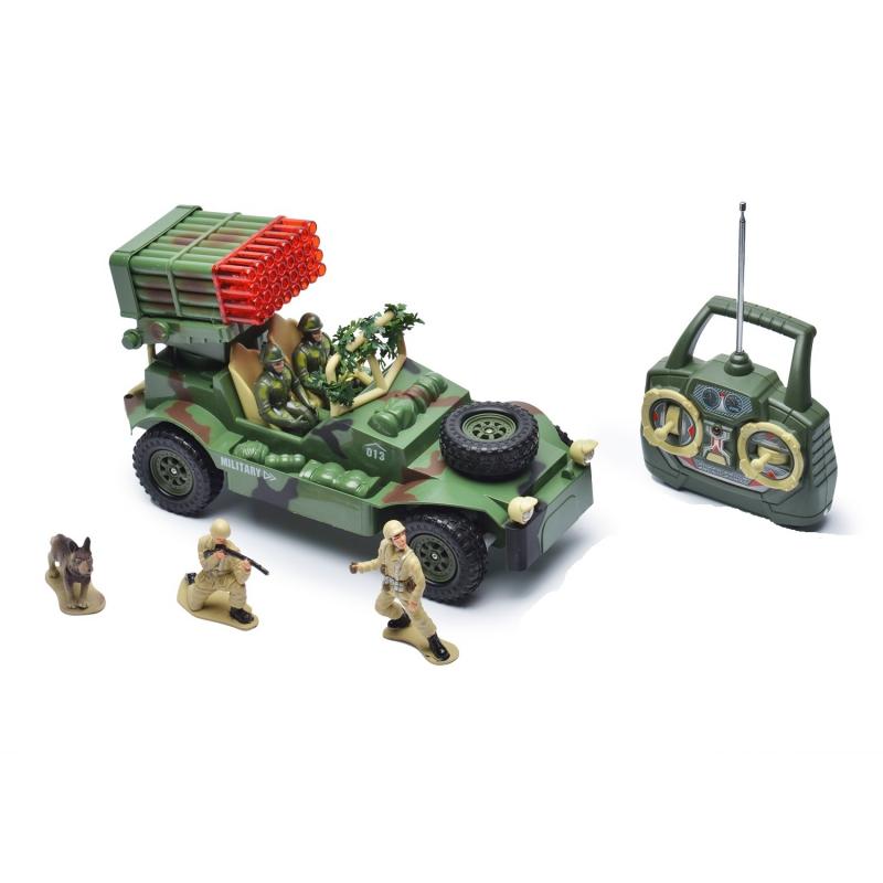 Р/У игрушка "Военный джип с зенитной установкой" MioshiArmy (30см, с фигурками 2 солдата и 1 собака, подсветка, звук) - MAR1207-009