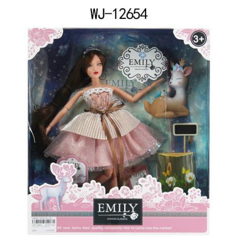 Кукла ABtoys Emily Розовая серия (брюнетка) с олененком и аксессуарами, 30см - WJ-12654