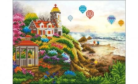 Алмазная мозаика *Домик на скалах и маяк*, 30х40 см - ACG022