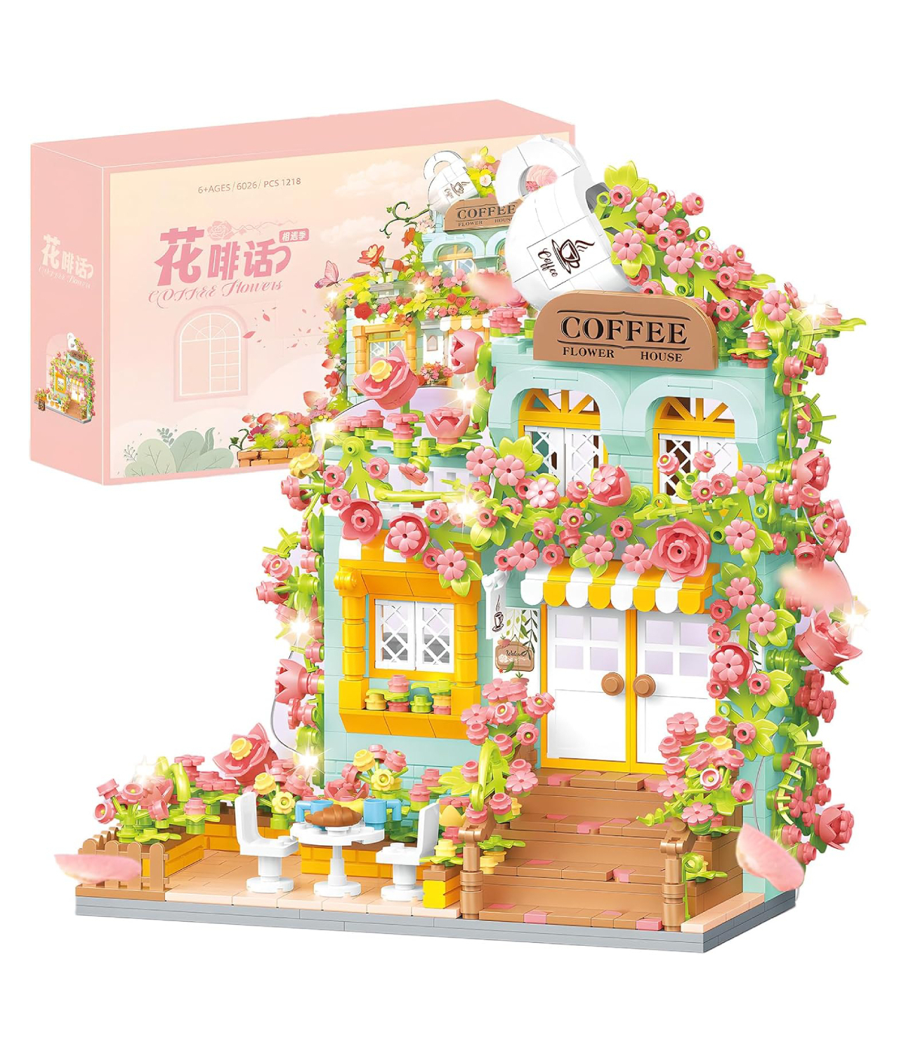 Конструктор RToy 3D из миниблоков Свидание в Кофейне, мини фигурки, подсветка, 1218 элементов - WL6026