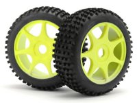 Колеса в сборе (Багги 1|8) NOTCH TREAD TYRE | желтый диск | 7 спиц (2шт) - HPI-HB63052