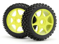 Колеса в сборе (Багги 1|8) TECH-BONE TIRE SOFT G1 CMPD | желтый диск | 7 спиц (2шт) - HPI-HB63071