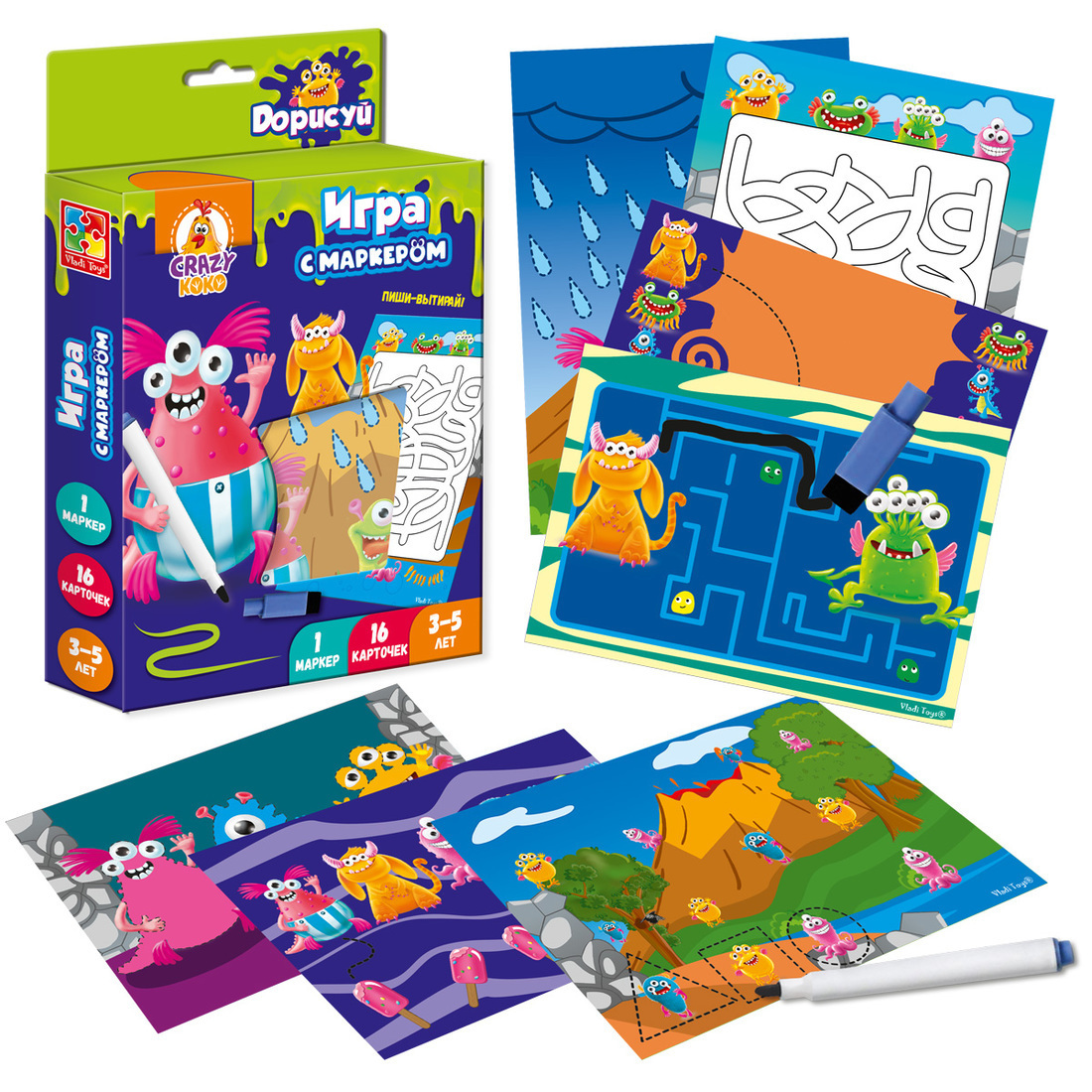Настольная игра с маркером Vladi Toys Пиши и вытирай *Монстрики* - VT5010-10