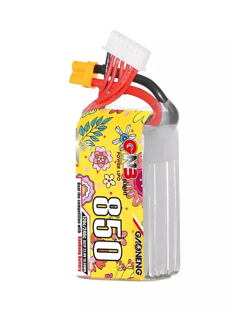 Аккумулятор LiHV GNB - 22.8V 850mah 120C (6S1P, HV, разъем XT30, 40x30x64 мм) - GNB8506S120AHV