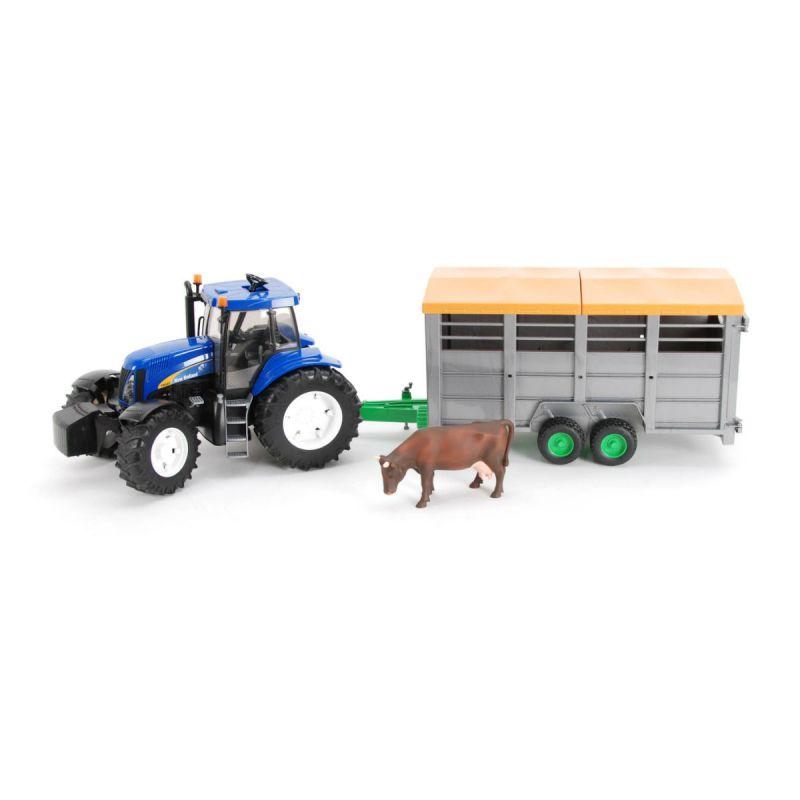 Игровой набор Трактор New Holland T8040 с прицепом и коровой - 01-695