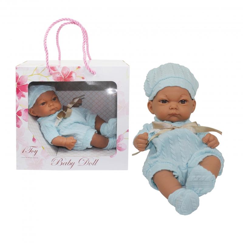 Пупс 1TOY *Baby Doll* в голубом комбинезоне, пинетках и шапочке, 25см - Т15468