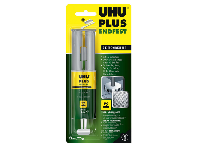 Клей универсальный эпоксидный UHU Plus endfest 90 мин, 25г в шприце - UHU-45585