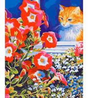 Алмазная мозаика (классическая) *Котик и цветы*, 30х40 см - ST913