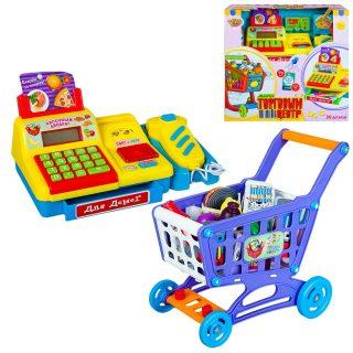 Игровой набор Yako Toys Касса желтая и тележка, 28 аксессуаров, свет, звук - M6807
