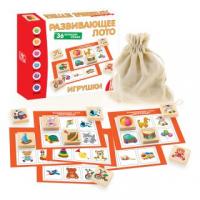 Настольная игра Лото Игрушки (36 деревянных фишек + 6 карточек) - Д464а