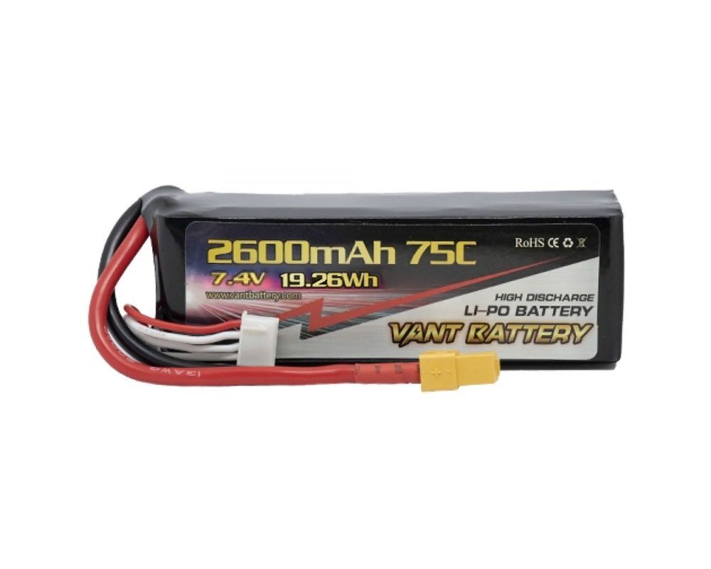 Аккумулятор Li-Po 7.4V 2600mAh 75C soft case battery and  XT60 plug - VTB-2600-75C-2S
