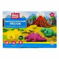 Фантастический песок 1toy, 3 цвета, 3 формочки, растущие динозавры - КС002